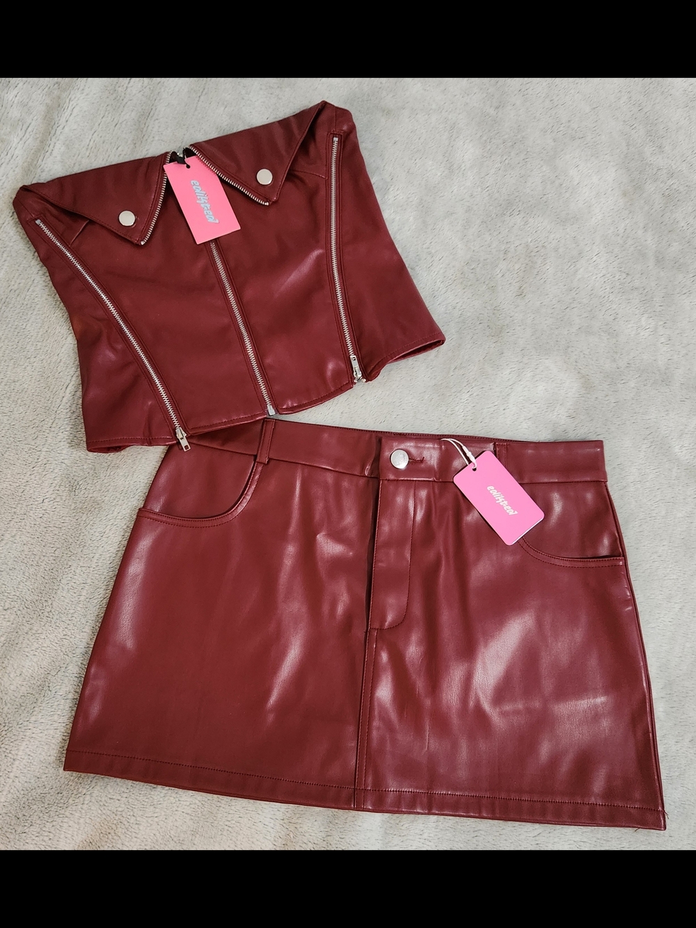 NWT! Edikted - Faux Leather Mini Skirt And Crop Top Set